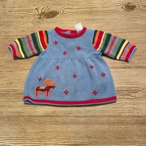 Hanna Colorful Knit Baby Dress with Reindeer Design